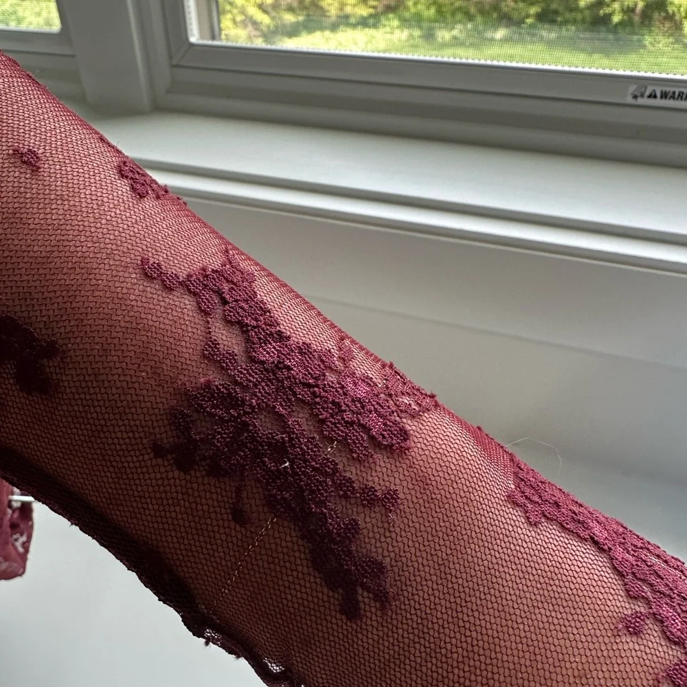 FREE PEOPLE sheer shirt in burgundy.  Medium - Picture 3 of 10